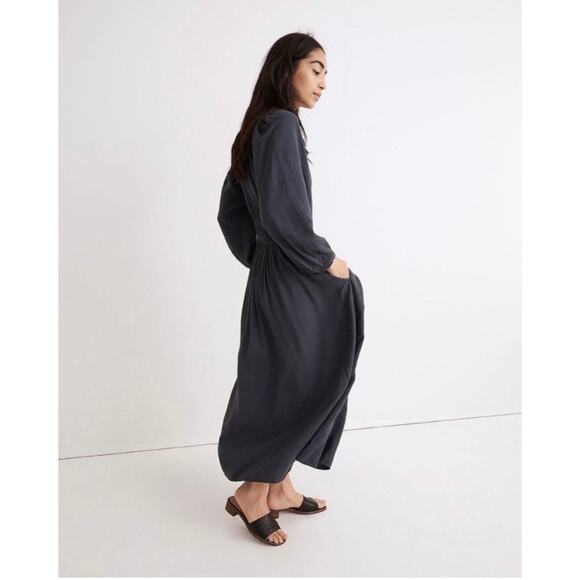 Madewell Dark Baltic Blue Gray Twill Sophia Midi Dress Sz.S - Picture 3 of 16